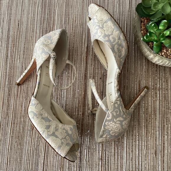 BHLDN Something Bleu Tapestry Brocade Floral Peep Toe Pump Wedding Heel …